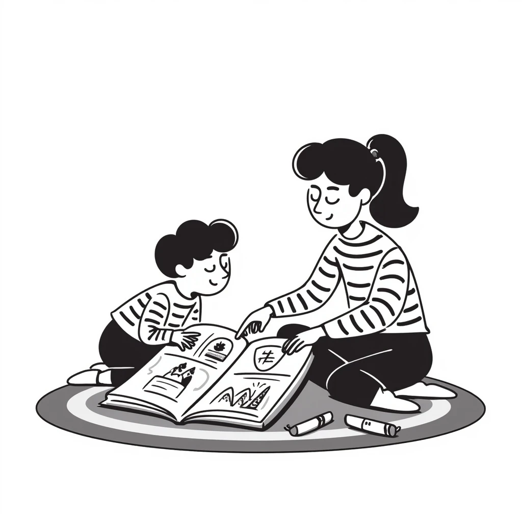 educator or speech therapist with child, who helps child with lessons emoji