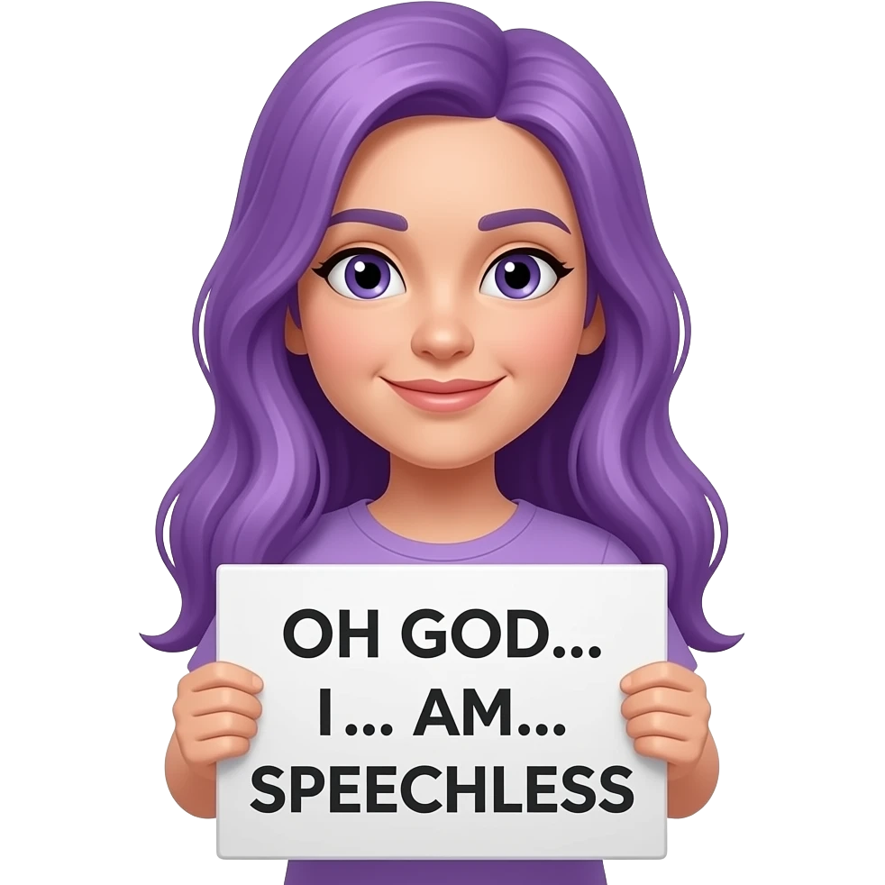 girl with long purple hair with a OH GOD... I... AM... SPEECHLESS sign emoji