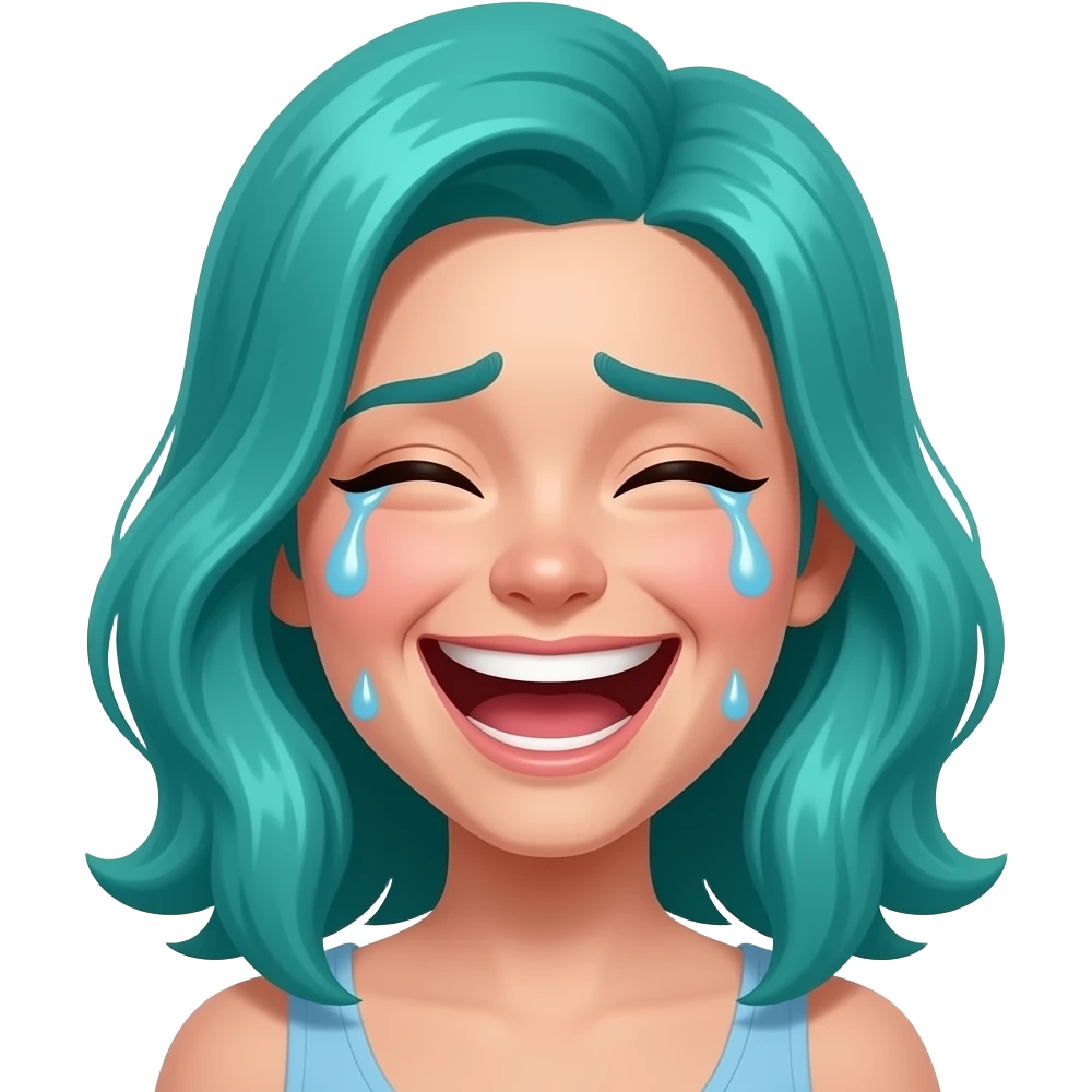 silly female laughing teal colour with laughing tears emoji