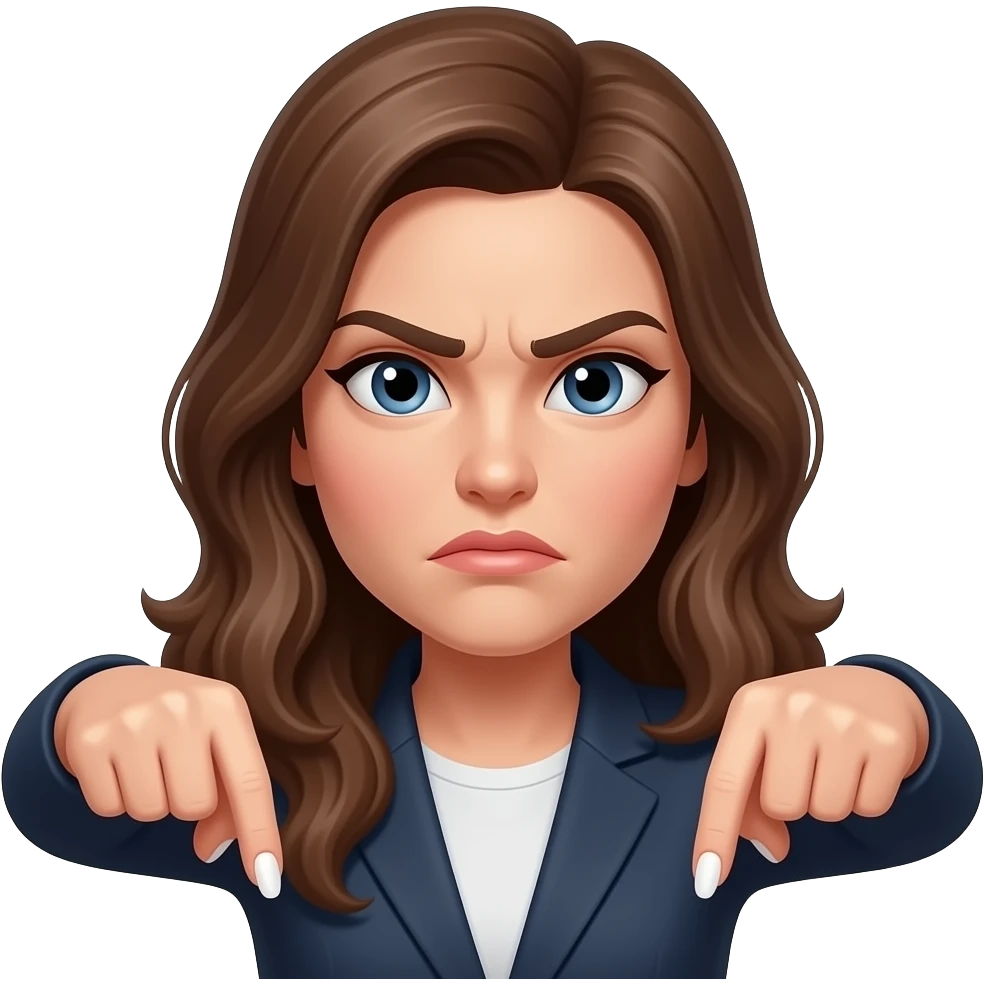 women Judgemental face with long nails pointing down using fingers emoji