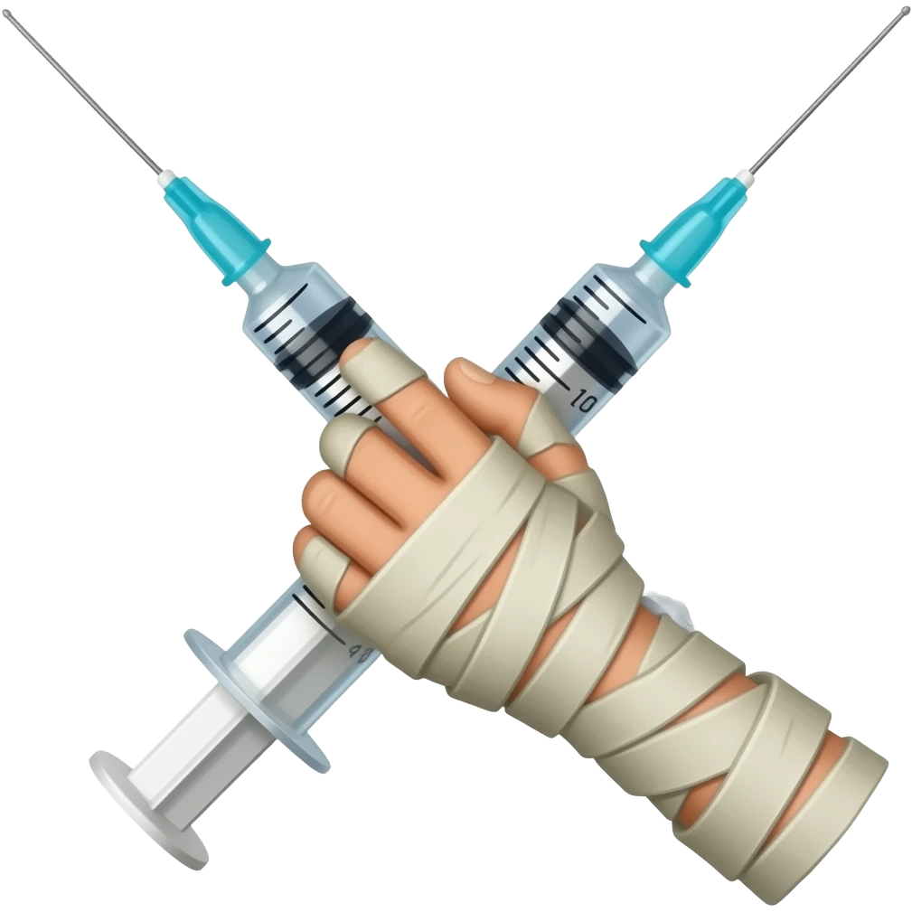 two hands cross holding mummified syringes emoji