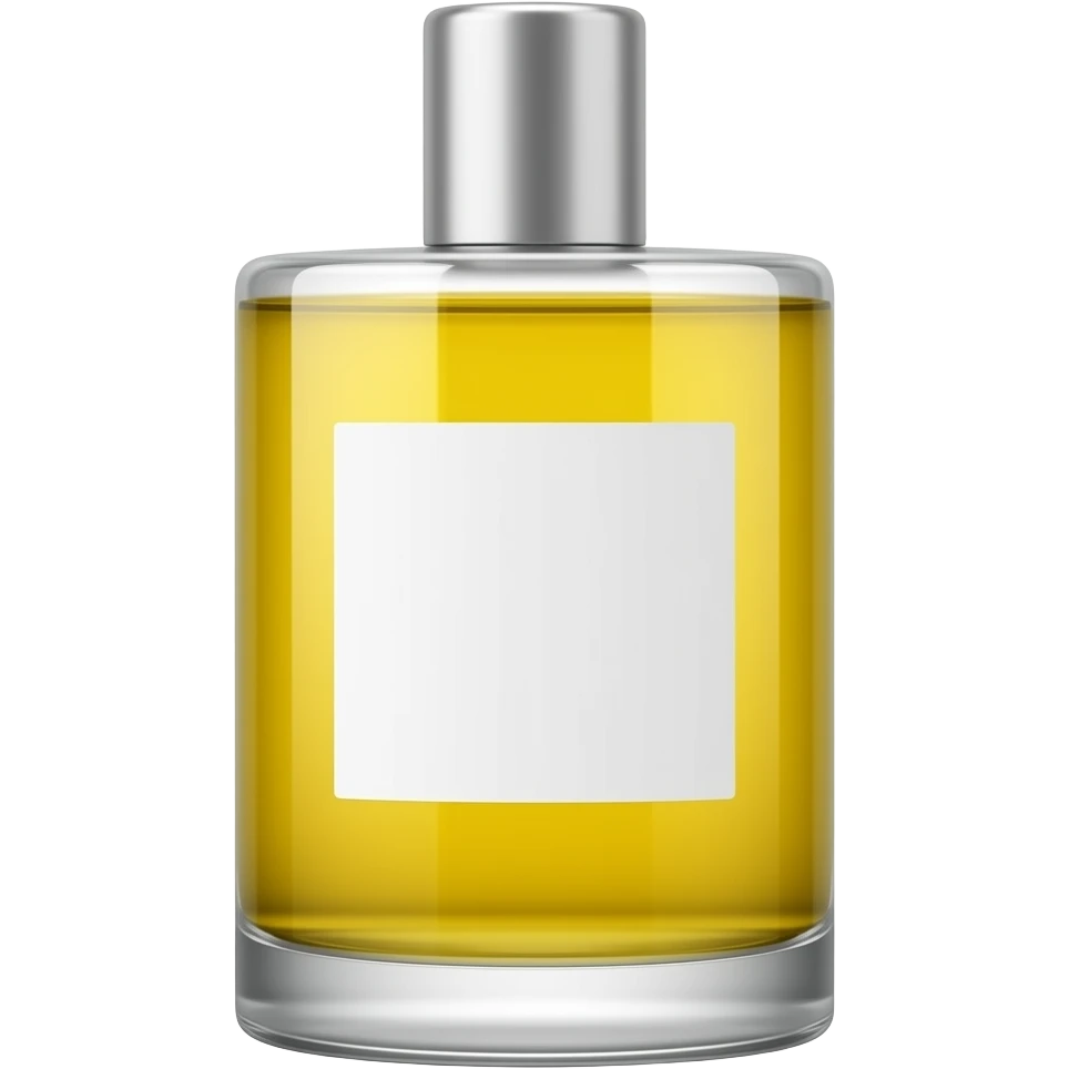 yellow cylindric perfume bottle for man with white rectangular label and silver cap emoji
