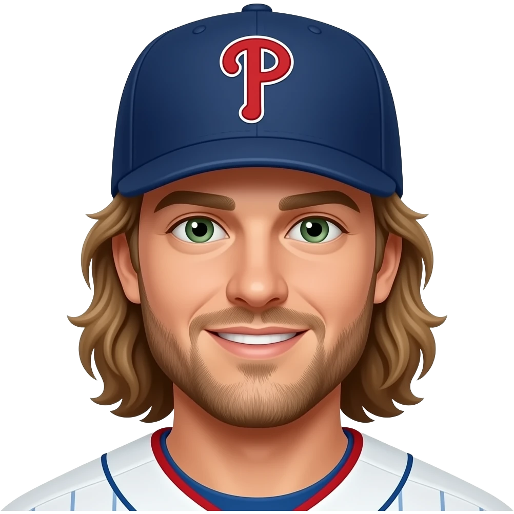 Long hair Brandon Marsh Phillies hat Light Brown long hair with scruffy long beard and green eyes emoji