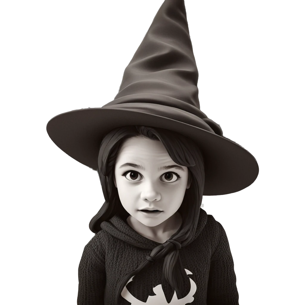 witch girl in monochrome hat emoji