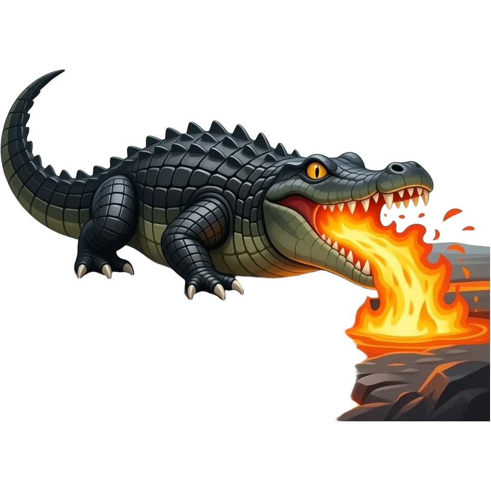 A crocodile-like monster with charcoal armor plates and a furnace-hot jaw. It lurks near geothermal rivers and snaps with explosive bursts of heat. emoji