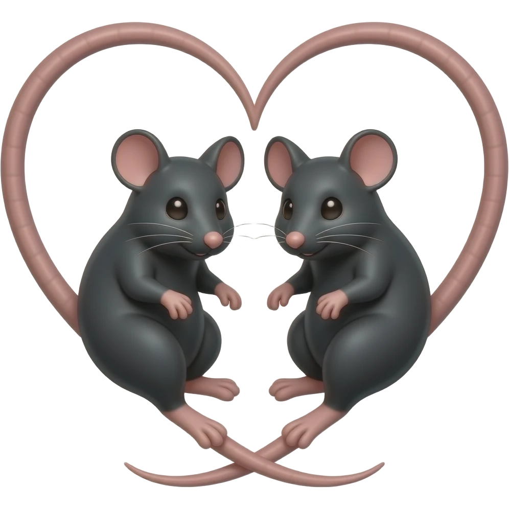 две черные крысы с хвостикам, которые образуют сердечко emoji