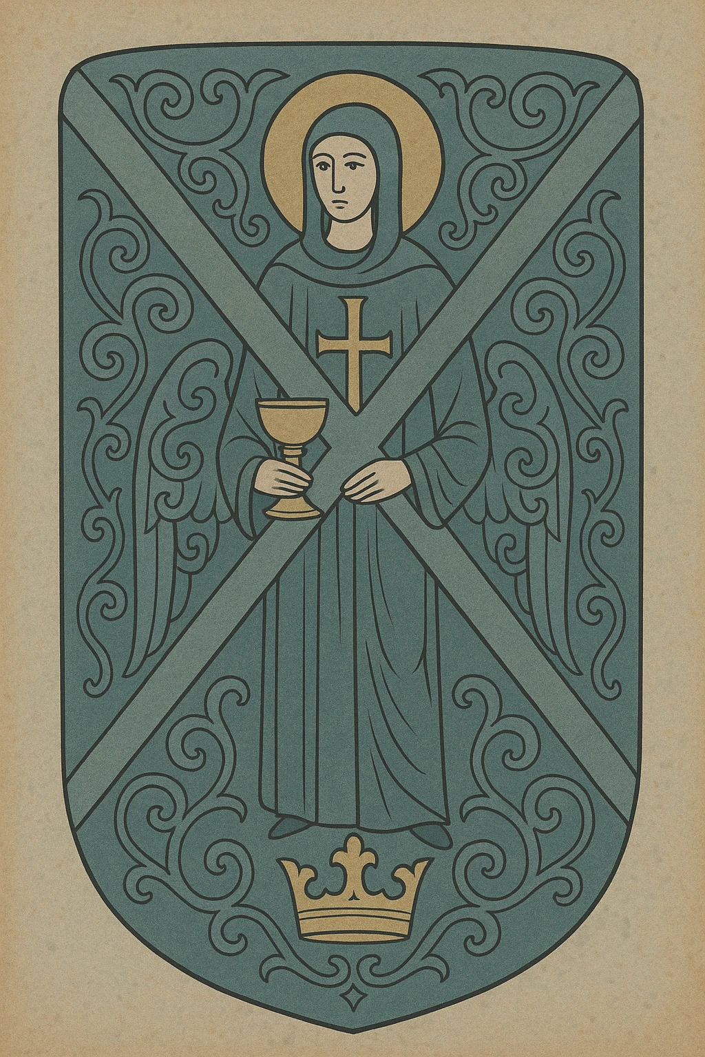 (img2img: strenght:=0.1) <ReferenceOnly-V3> inpaint religious theme onto the shield oil painting style flat image oil cracks countour
medieval shield art
 emoji