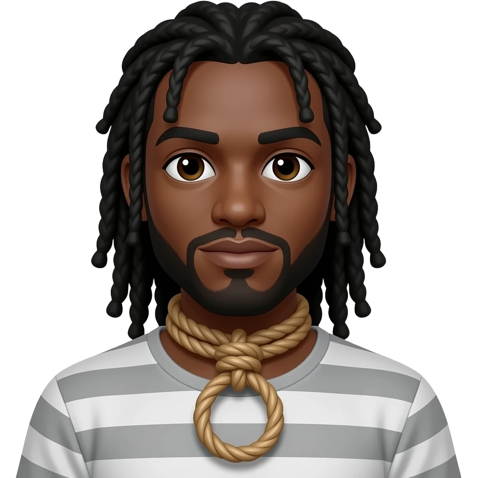 A black man with long locks with a noose around his neck to be hanged emoji