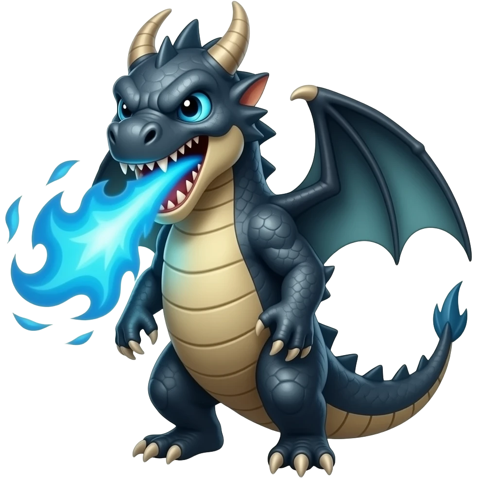 Toothless the dragon looking aggressive with blue flames in him mouth emoji