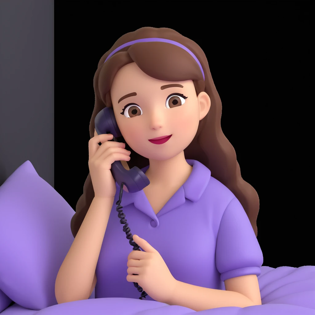 girl talking on phone bedroom background, close up pose emoji