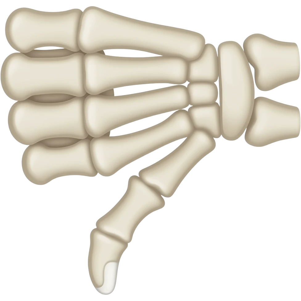 A skeleton hand thumbs down emoji