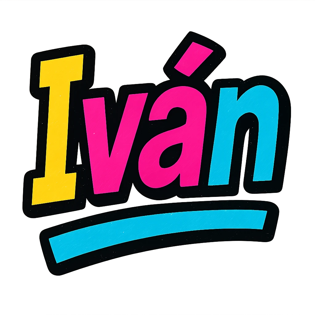 modern colorful gradient typography of the name Iván with dark outline, dynamic slanted or partial underline, in the style of reference patterns emoji