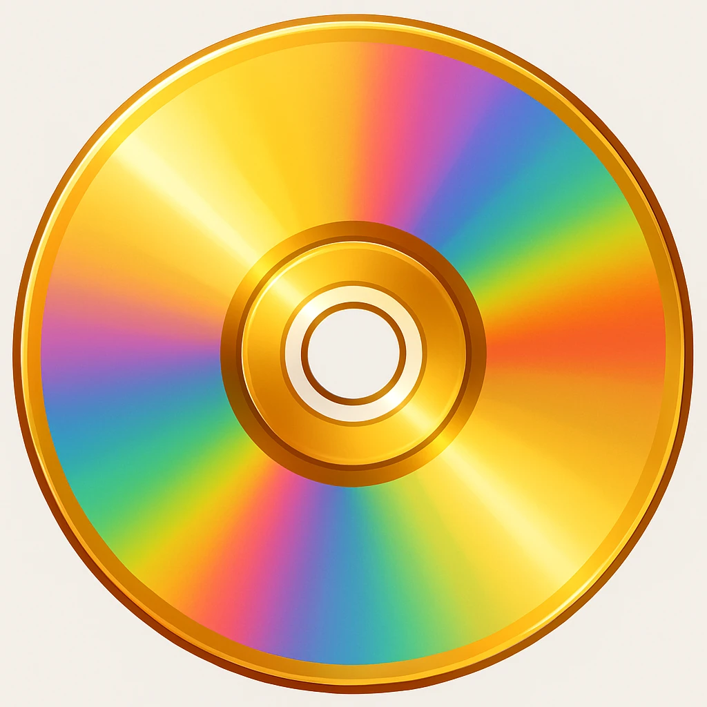 golden CD disk with a rainbow reflection, emoji style emoji