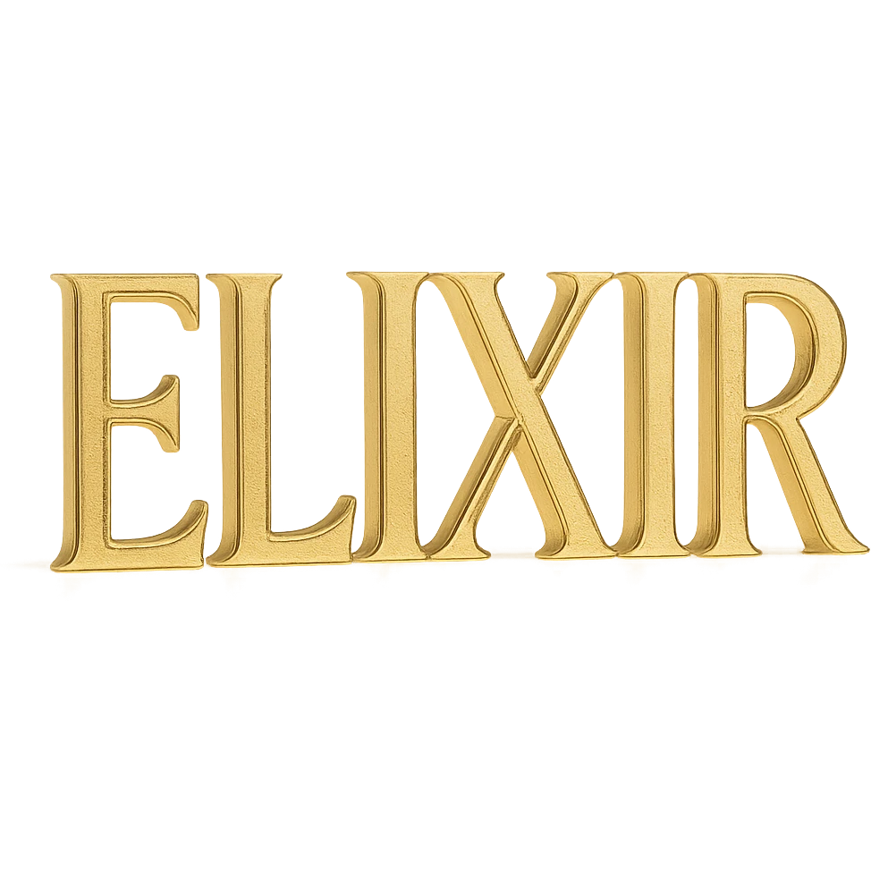 type "ELIXIR" but in front view, FINE LINES, beige  emoji