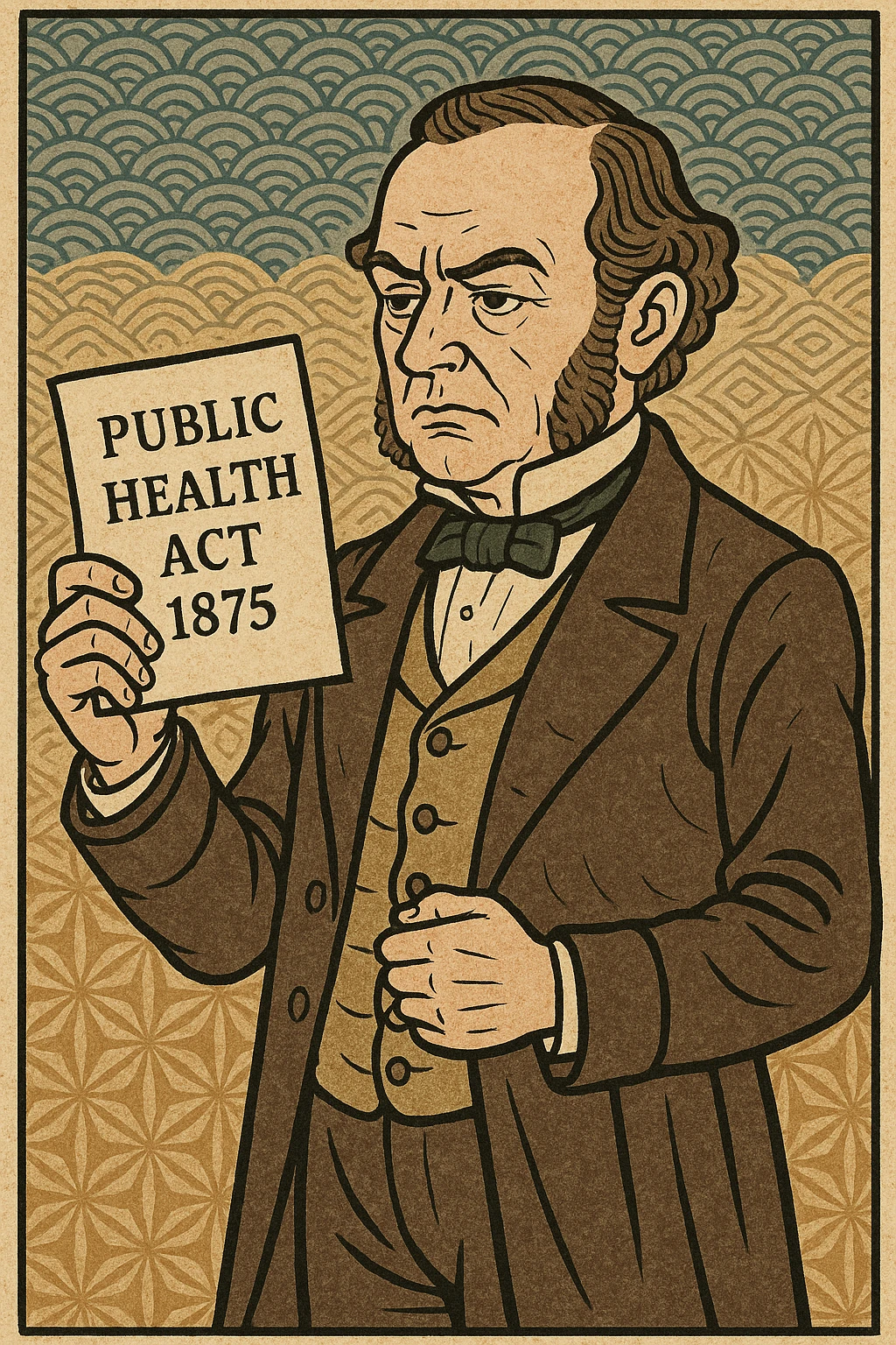 Victorian politician holding a piece of paper saying Public Health Act 1875 emoji