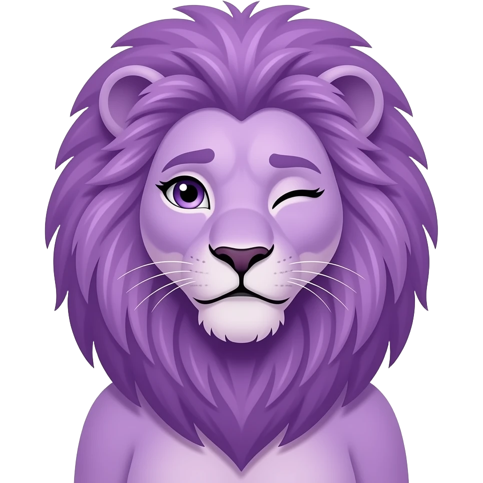 purple long shaggy haired female humanoid lion wink emoji
