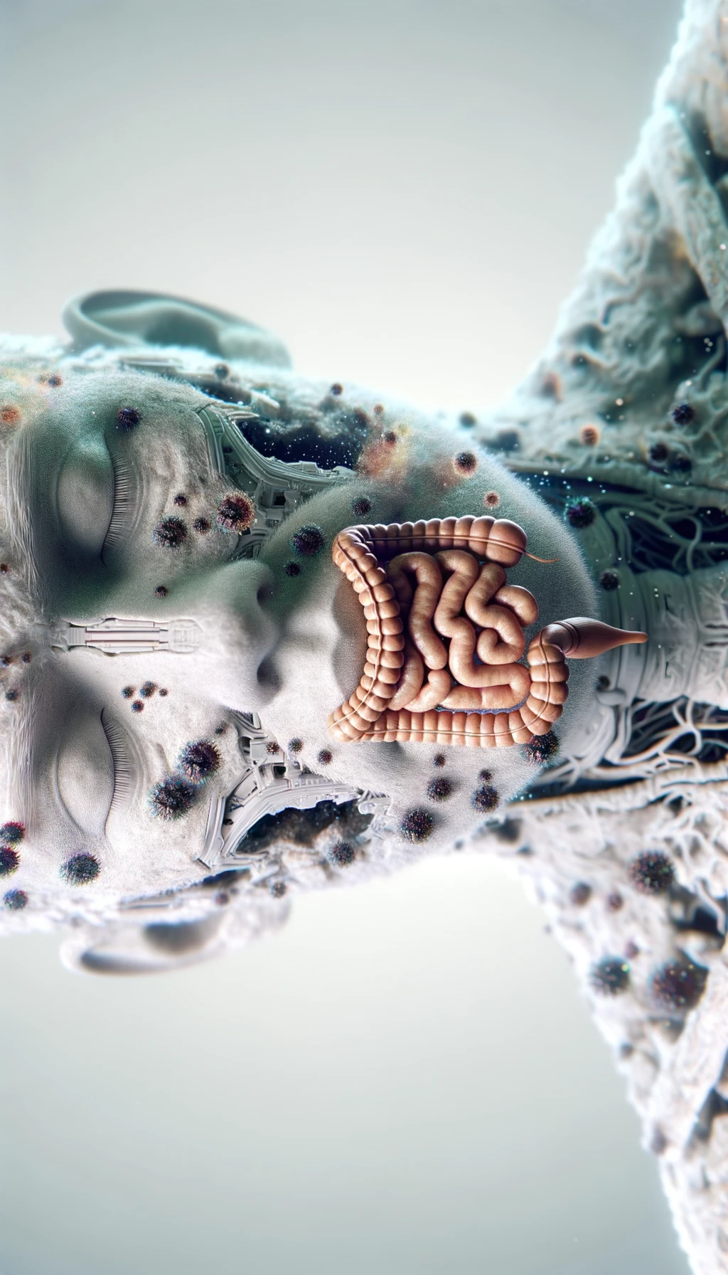 corpo umano anatomico che si tocca l'intestino con gli occhi chiusi, sfondo chiaro, iperrealistica 4k emoji