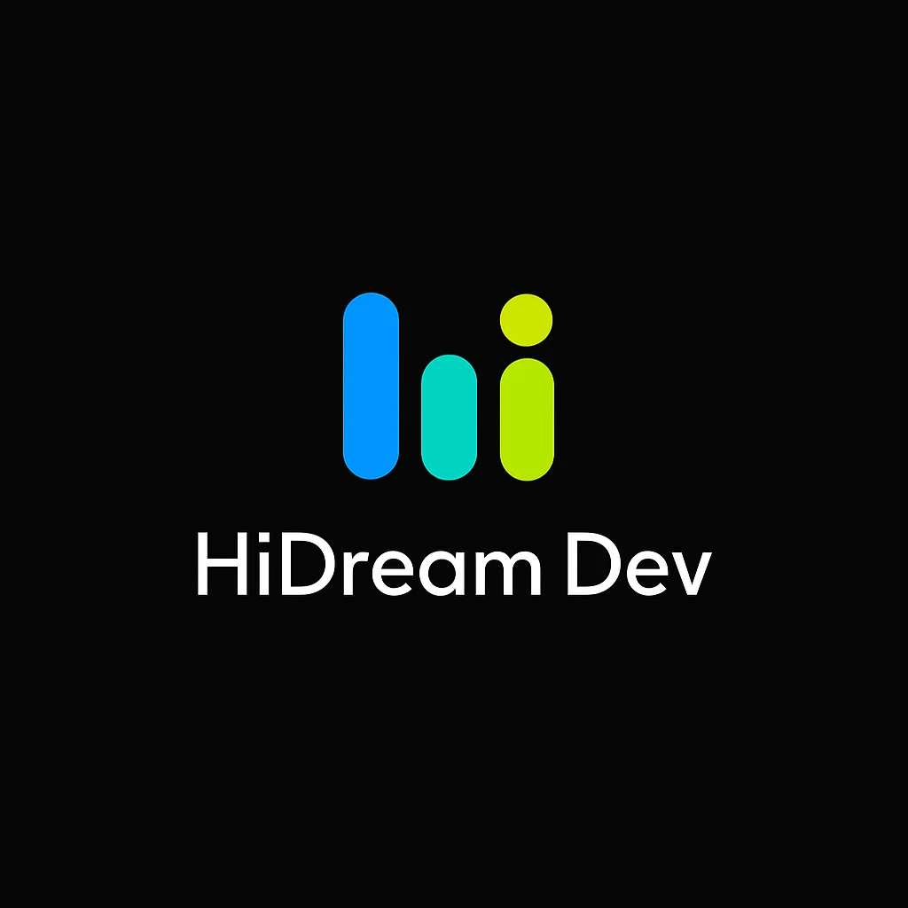create high dream logo like this with text "HIDream Dev", black background  emoji