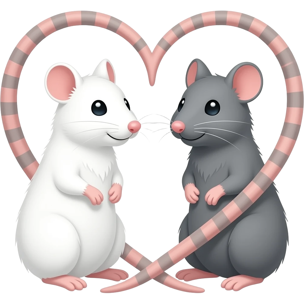 Две крысы, белая и серая , хвостики которых образуют сердечко emoji