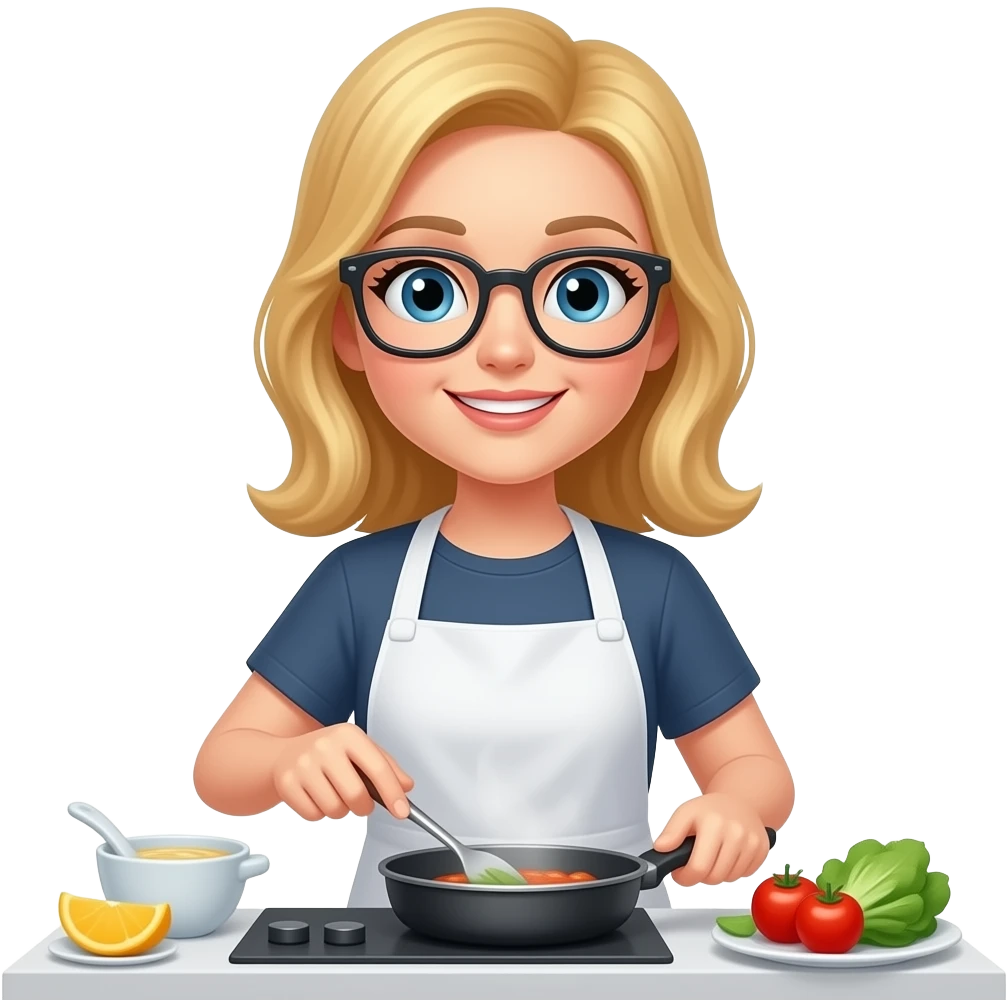 blonde woman cooking glasses emoji