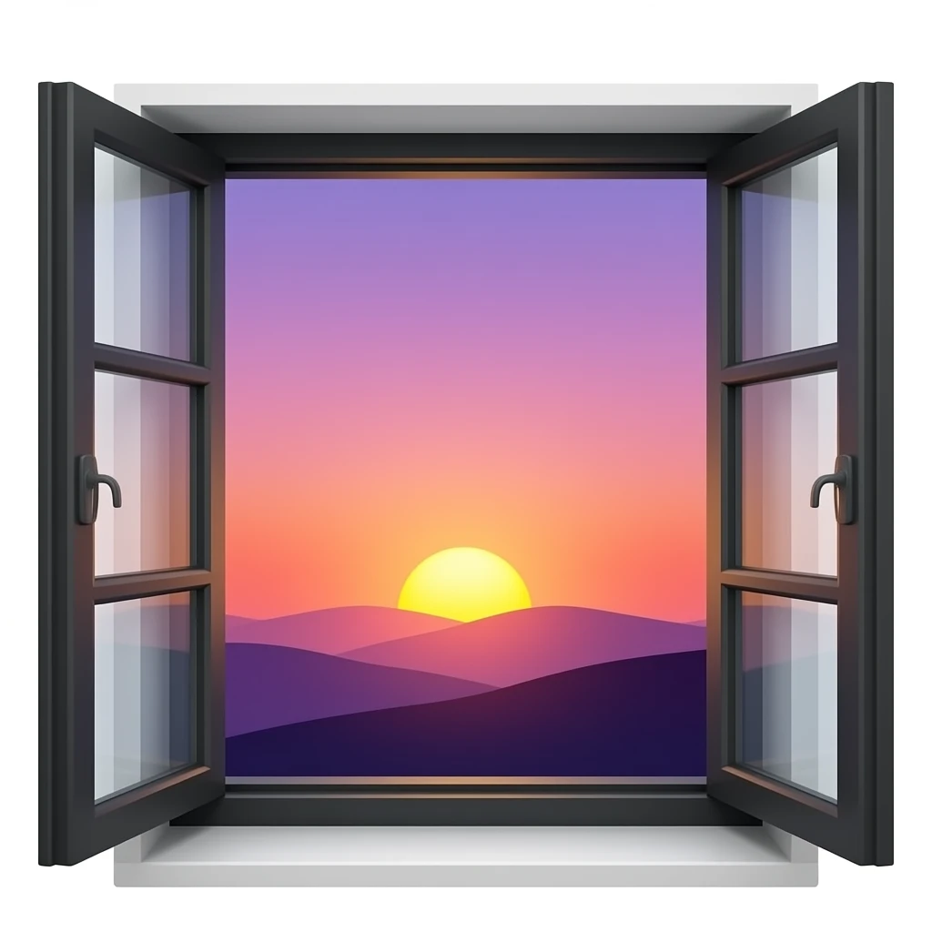 sunset pink, orange and purple  from a closed black window emoji