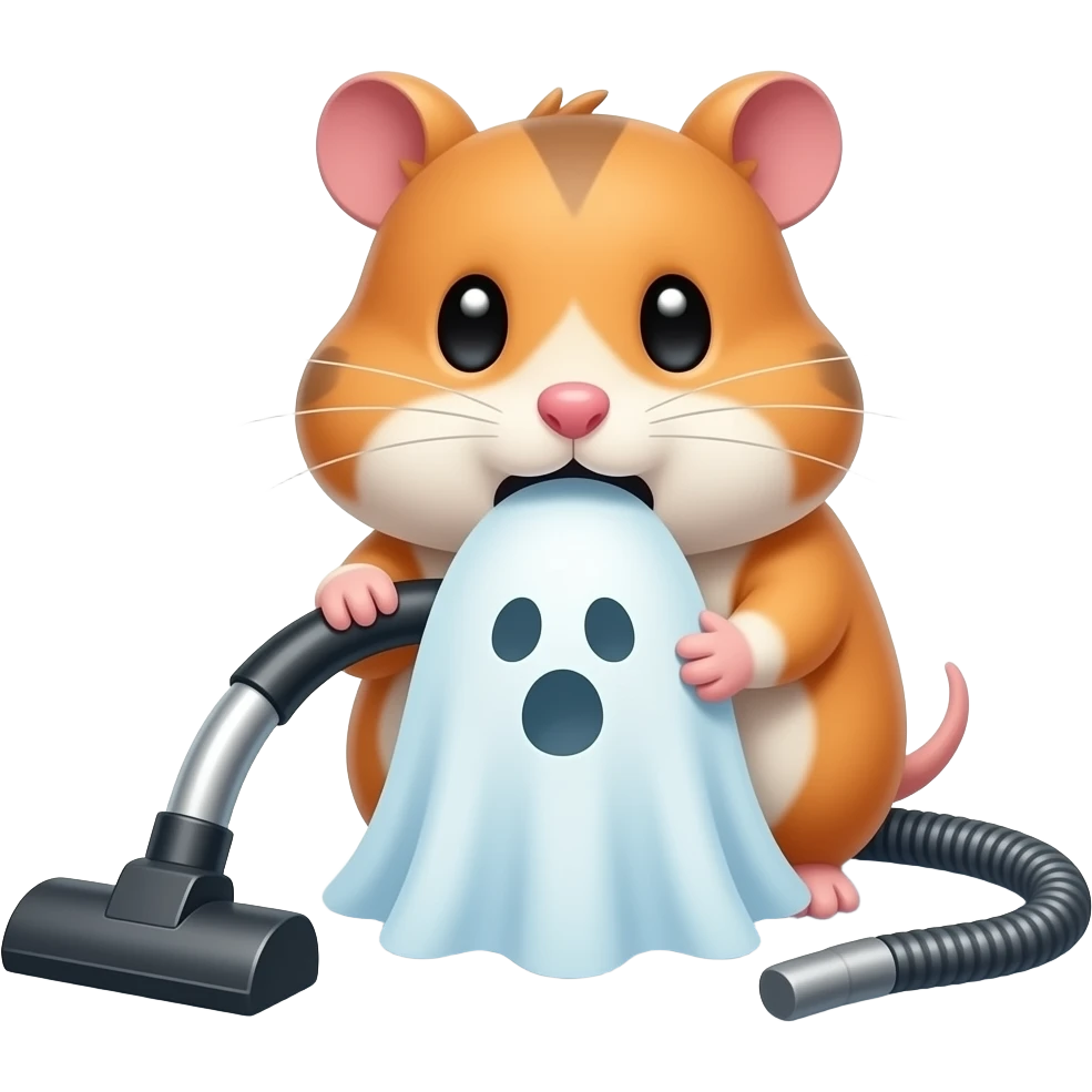 Confused hamster sucked up a ghost vacuum emoji