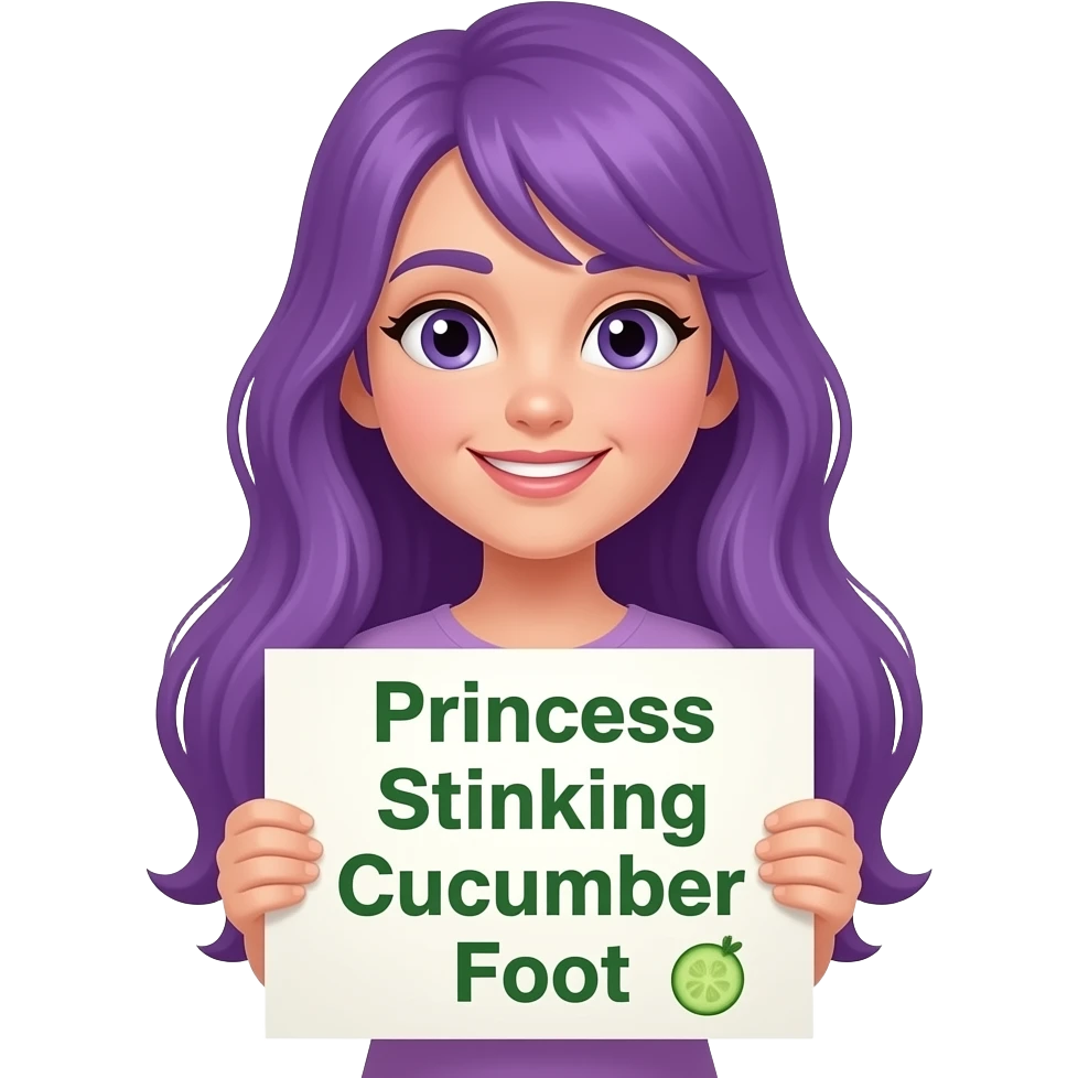 girl with long purple hair with a PRINZESSIN STINKENDER GURKENFUß sign emoji