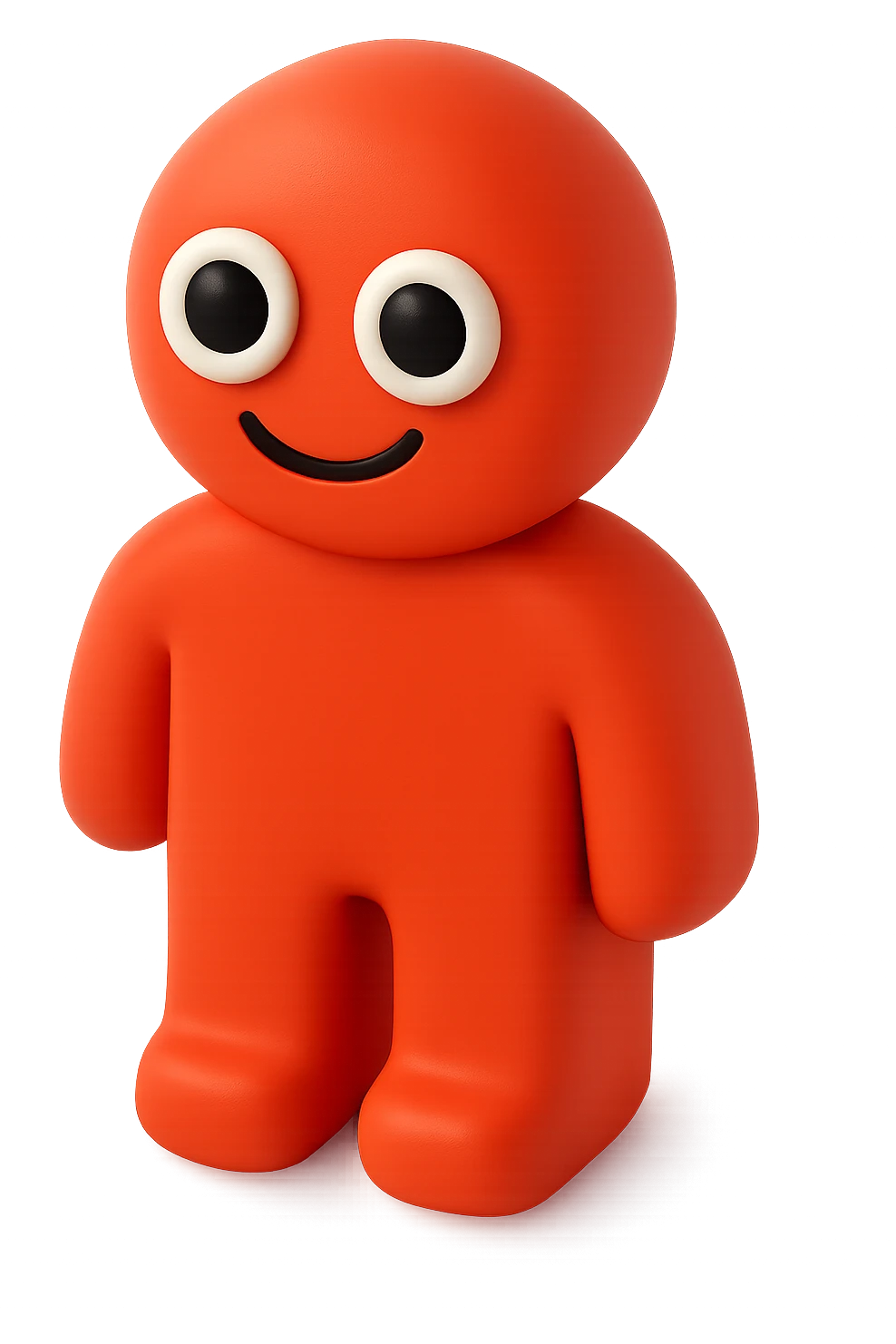 Make the red humanoid smile, keep black eyes with white pupils, no background, transparent background, style similar to a red humanoid with black eyes and white pupils, no background emoji