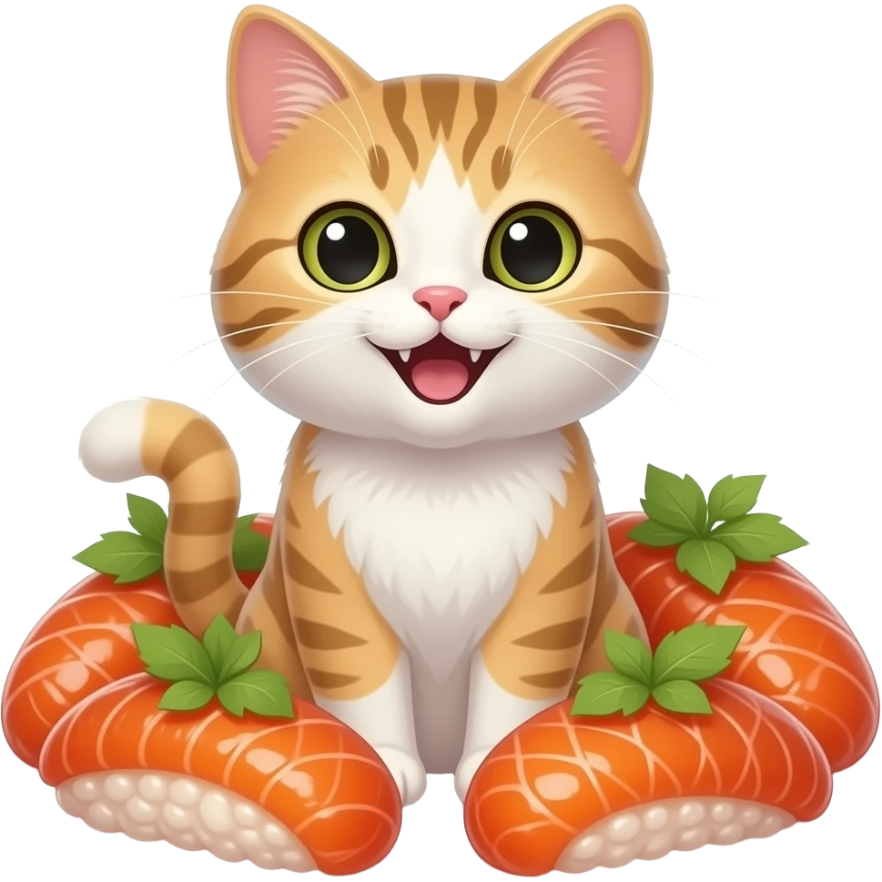 a happy cat surrounded by ikura emoji