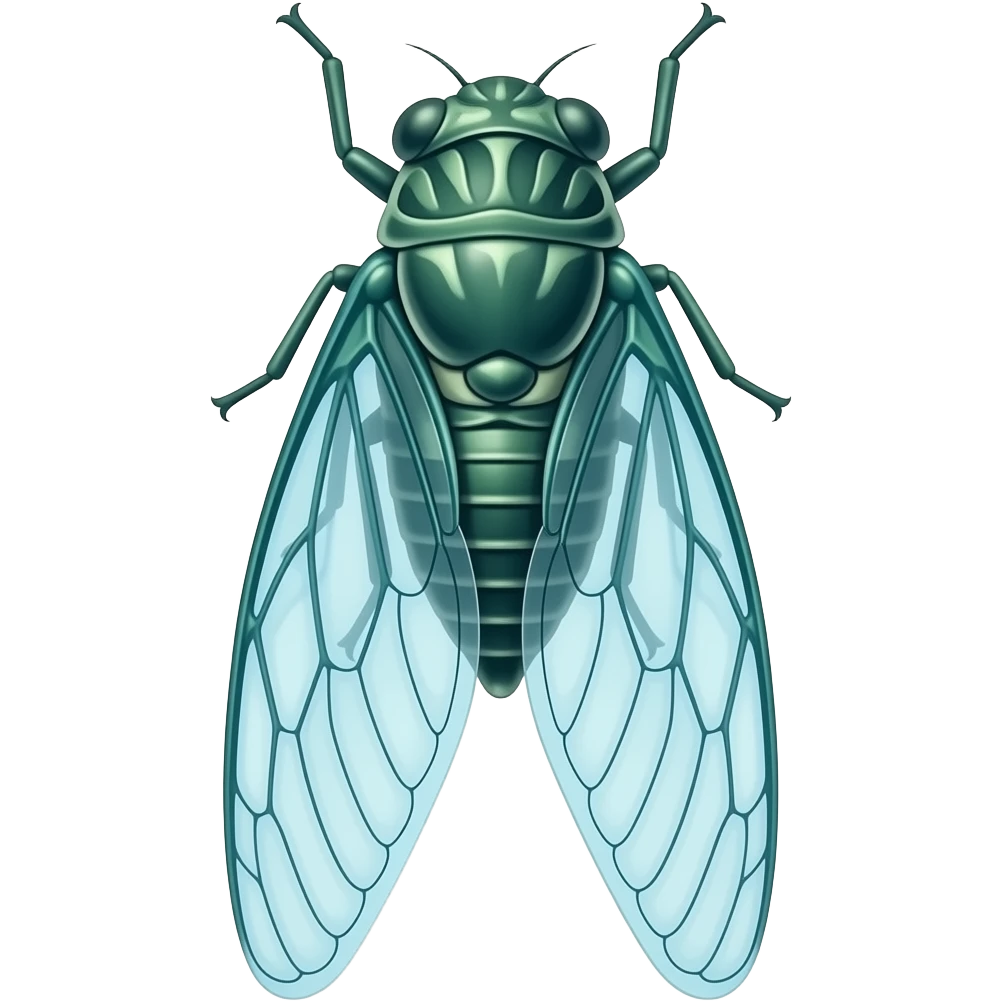 Blue and green x-ray of a realistic a cicada wings out emoji