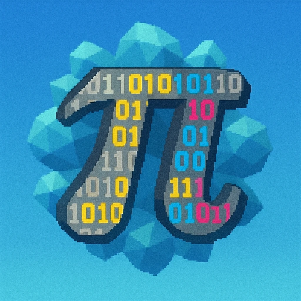 a custom emoji that combines the π (pi) math symbol, binary code, and a magical cloud or digital mist emerging from it. emoji