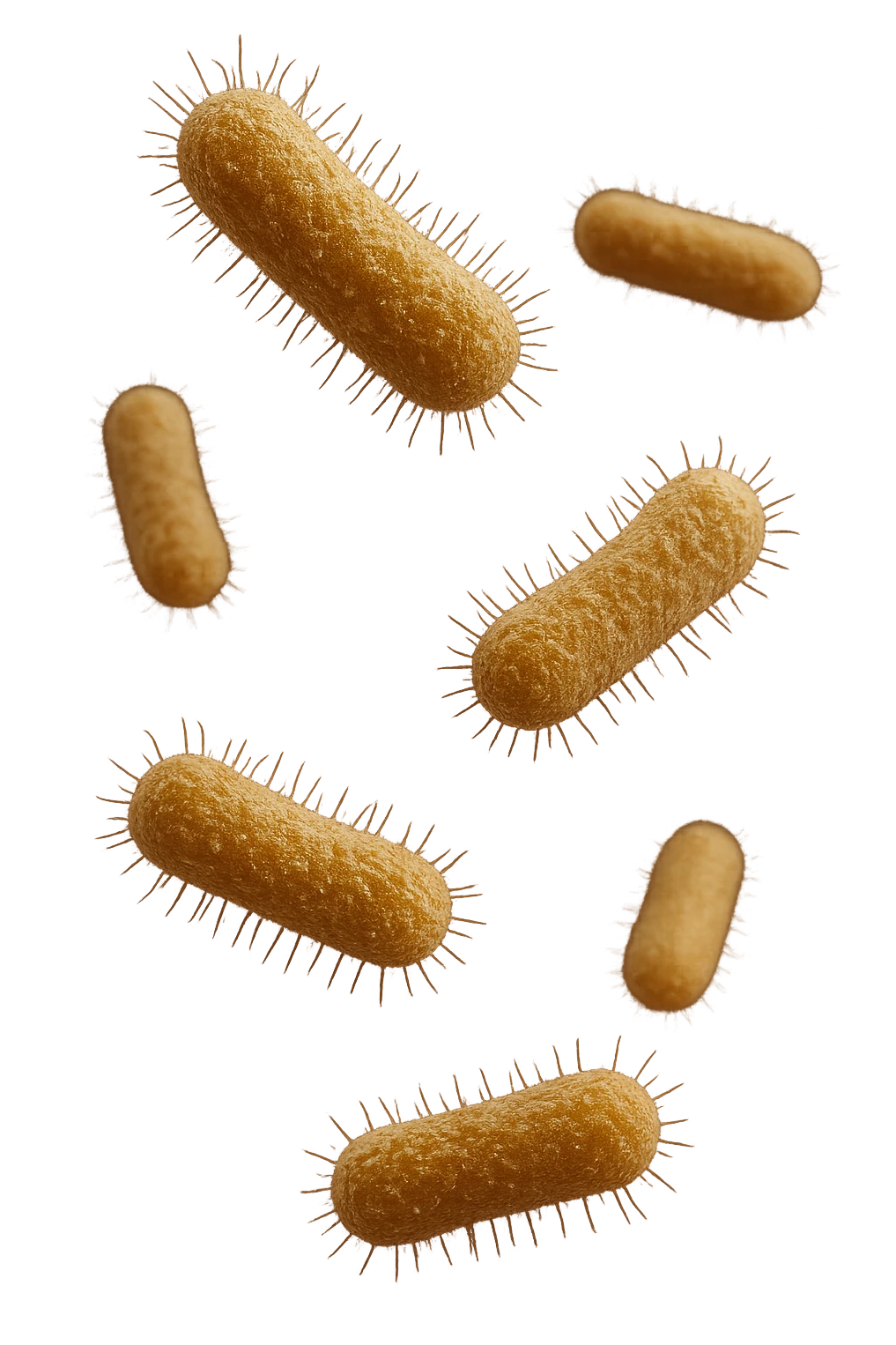 6 batteri intestinali iperrealistici sul bordeaux fluttuano in aria, iperrealistico 4k emoji