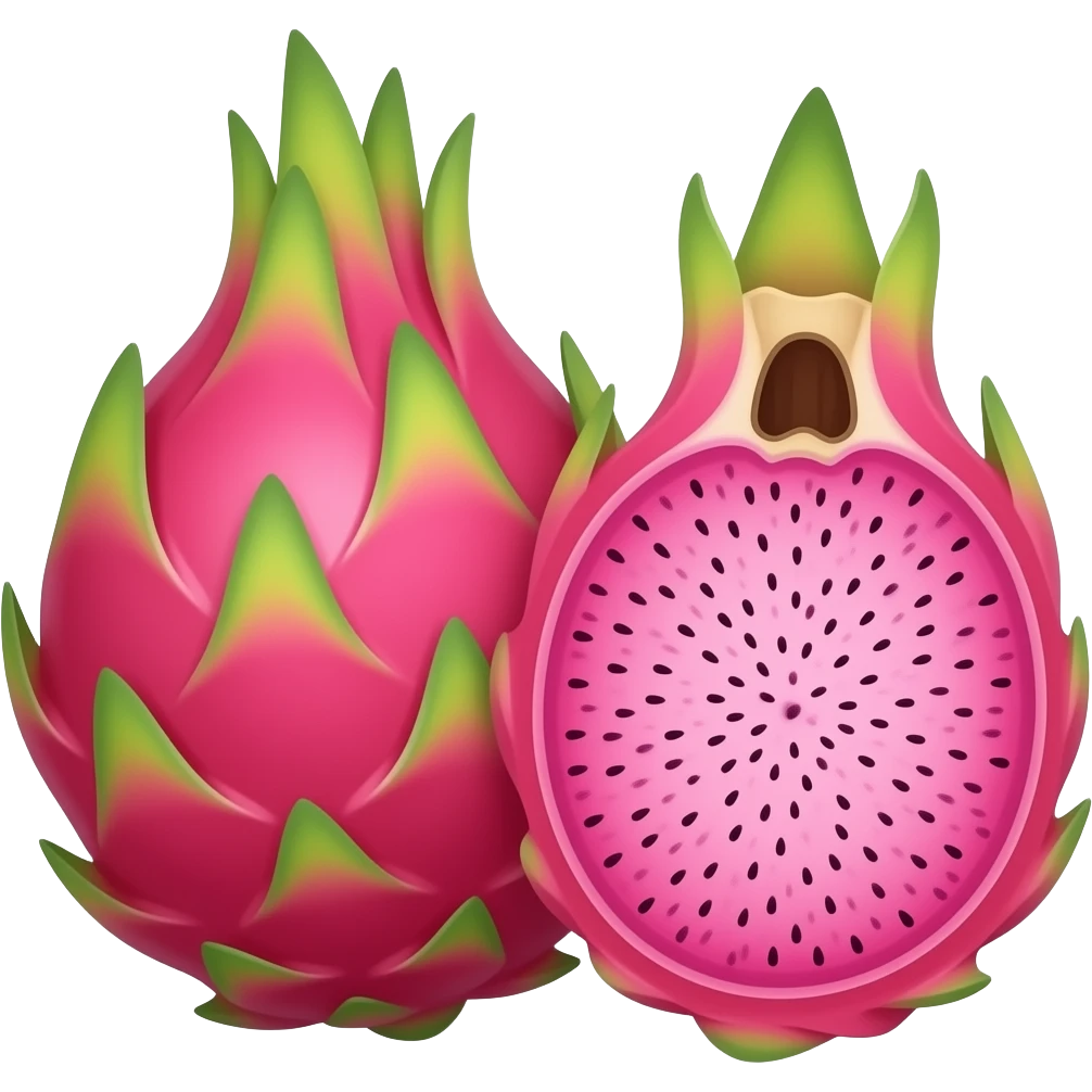 Dragon fruit that looks like something that emoji will make but not long green parts on top with no face and red inside emoji