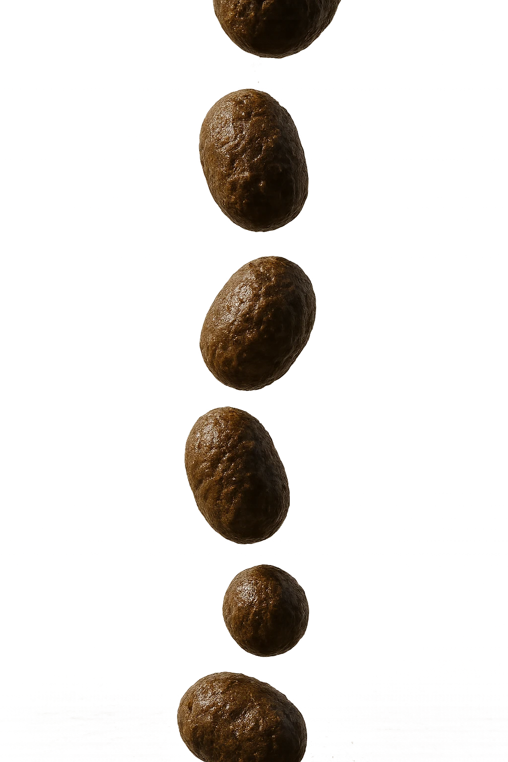 FECI DI ANIMALE A PALLINE UN PO' ALLUNGATE CADONO DALL'ALTO VERTICALMENTE, IPERREALISTICO 4K emoji