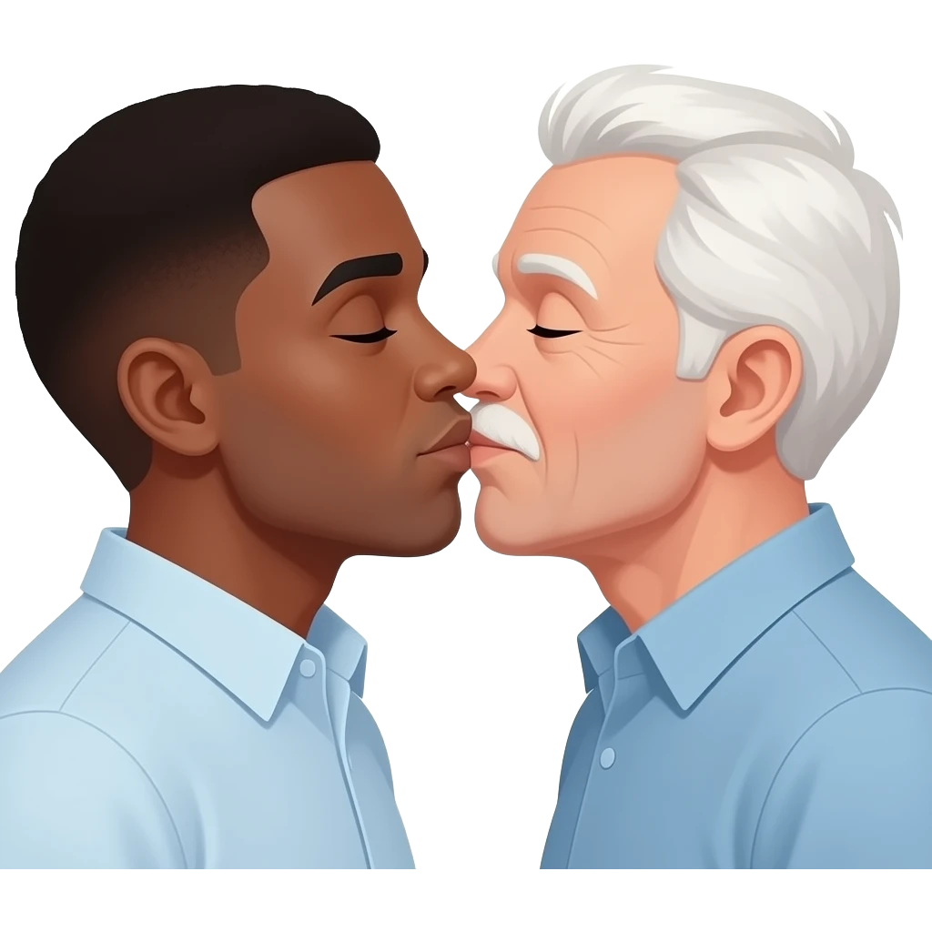 Young 
Black guy and white older guy  kissing emoji