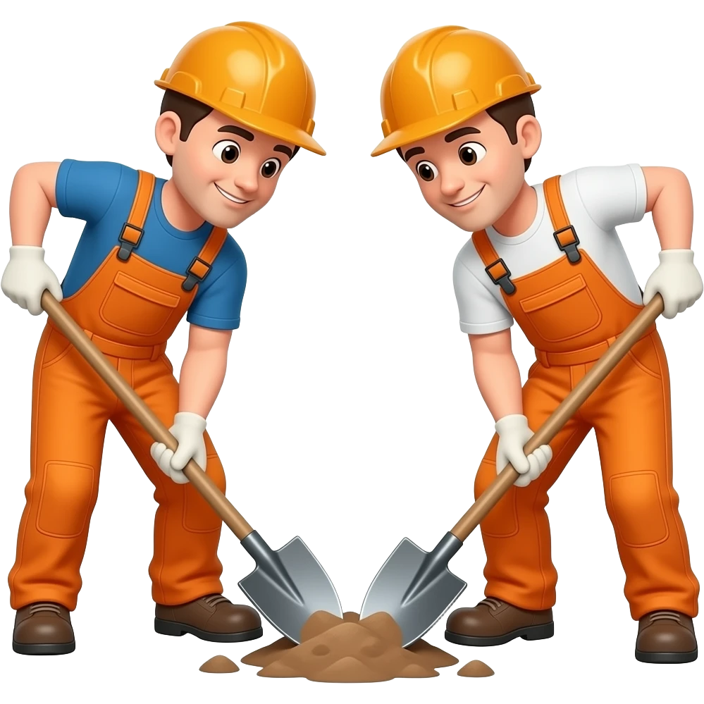 2 men in orange overalls digging with a shovel emoji