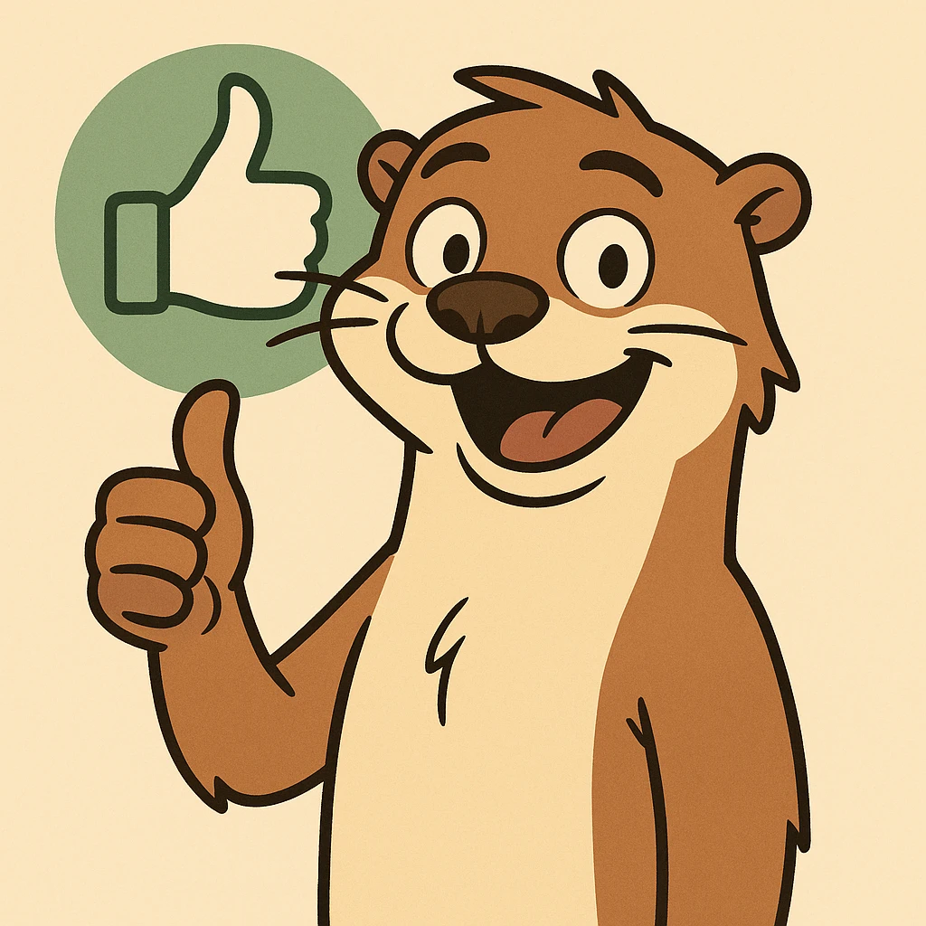 otter giving a thumbs up with an approval symbol in the background, clean and friendly style emoji