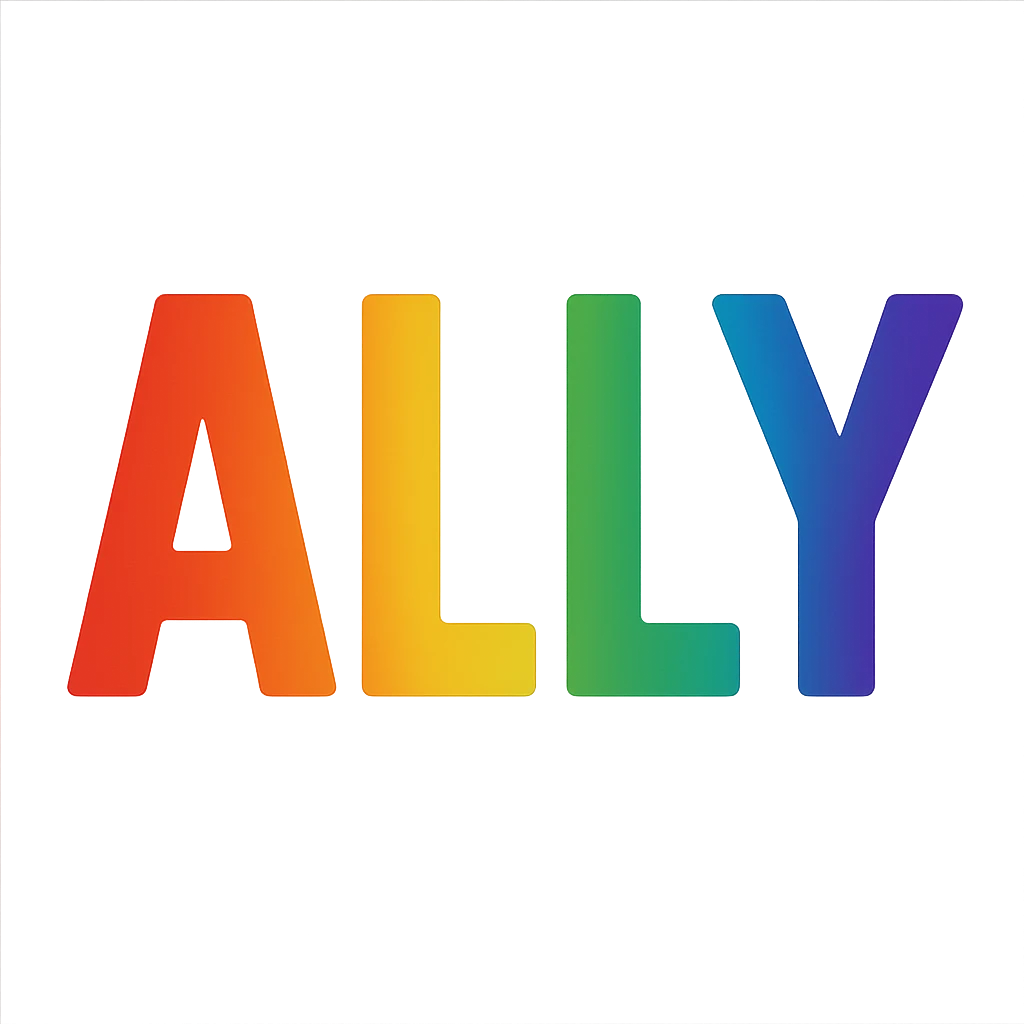 the word ALLY in rainbow colors emoji