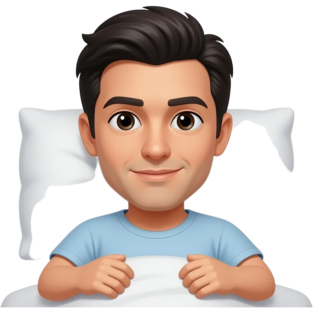 man and dark hair going to bed emoji style dark eyes emoji