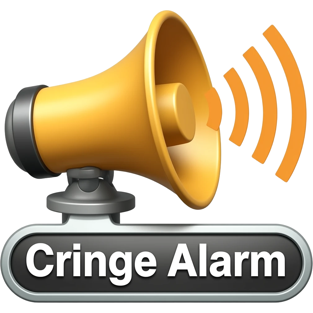 A blaring siren with visual sound effects, a label below it with text "Cringe Alarm", filled background emoji