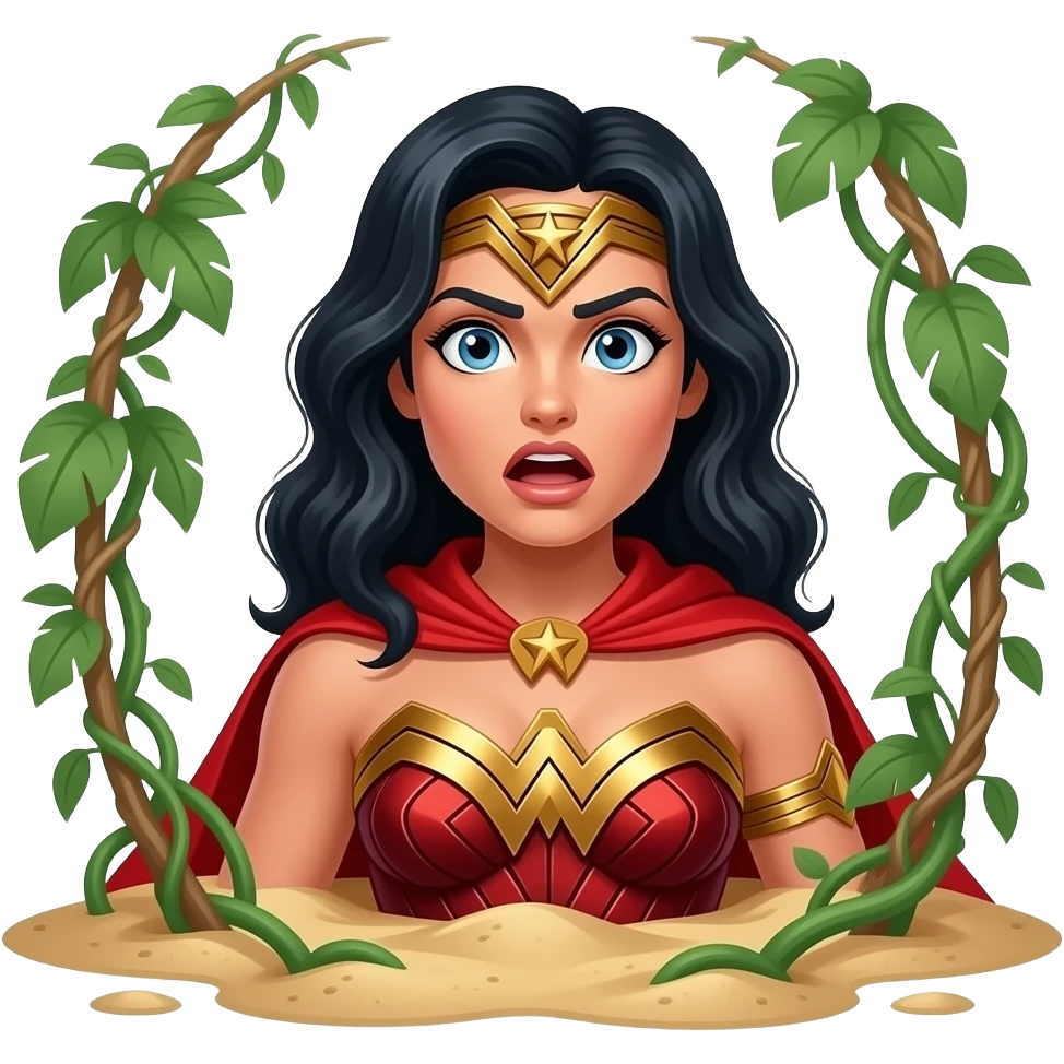 a shocked wonder woman in jungle quicksand emoji