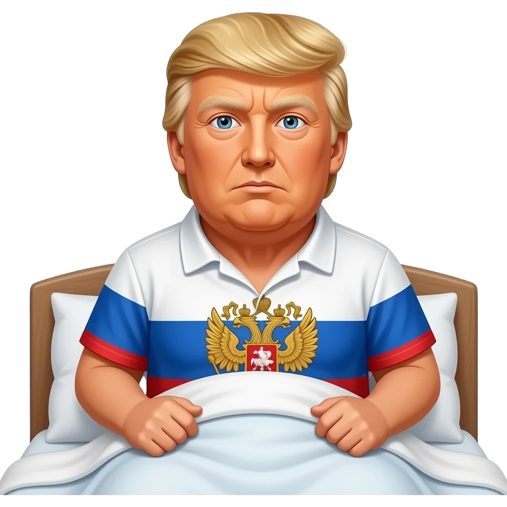 a russian peasant Trump in national russian shirt waking up in his house emoji