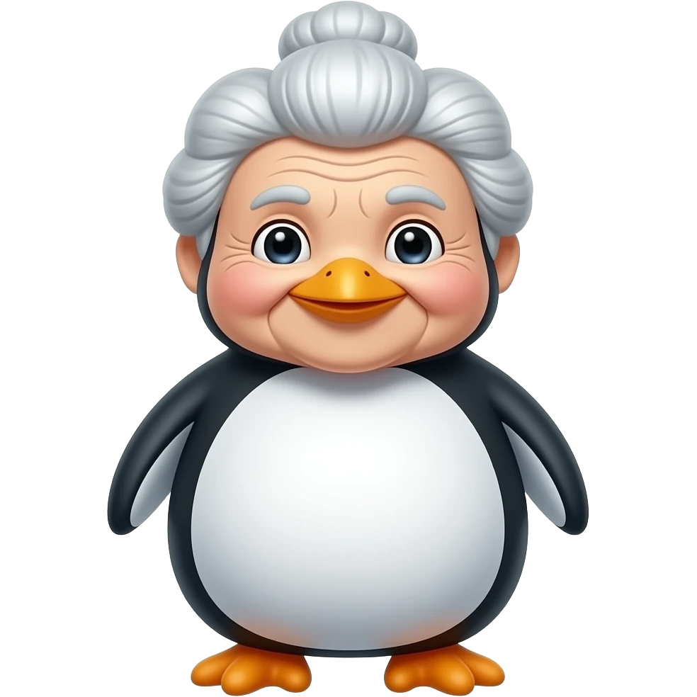 do a cute old grandma penguin with wrinkles make the face still a penguin not human emoji