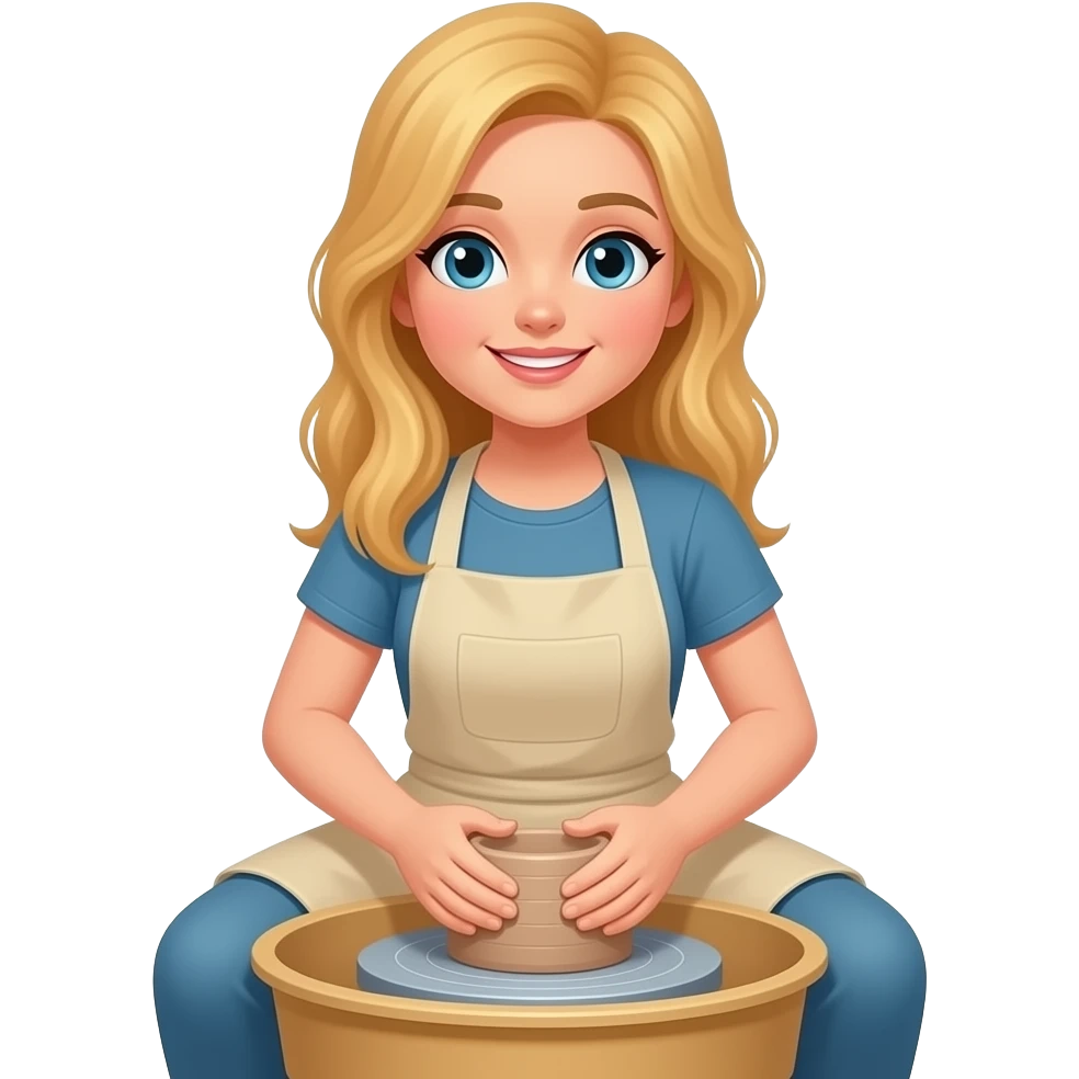 Blond long hair female doing pottery, simple emoji