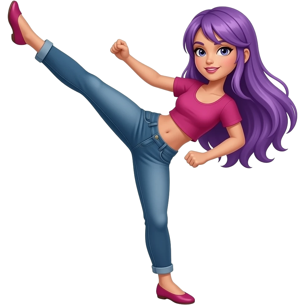 sexy girl with long purple hair is kicking emoji