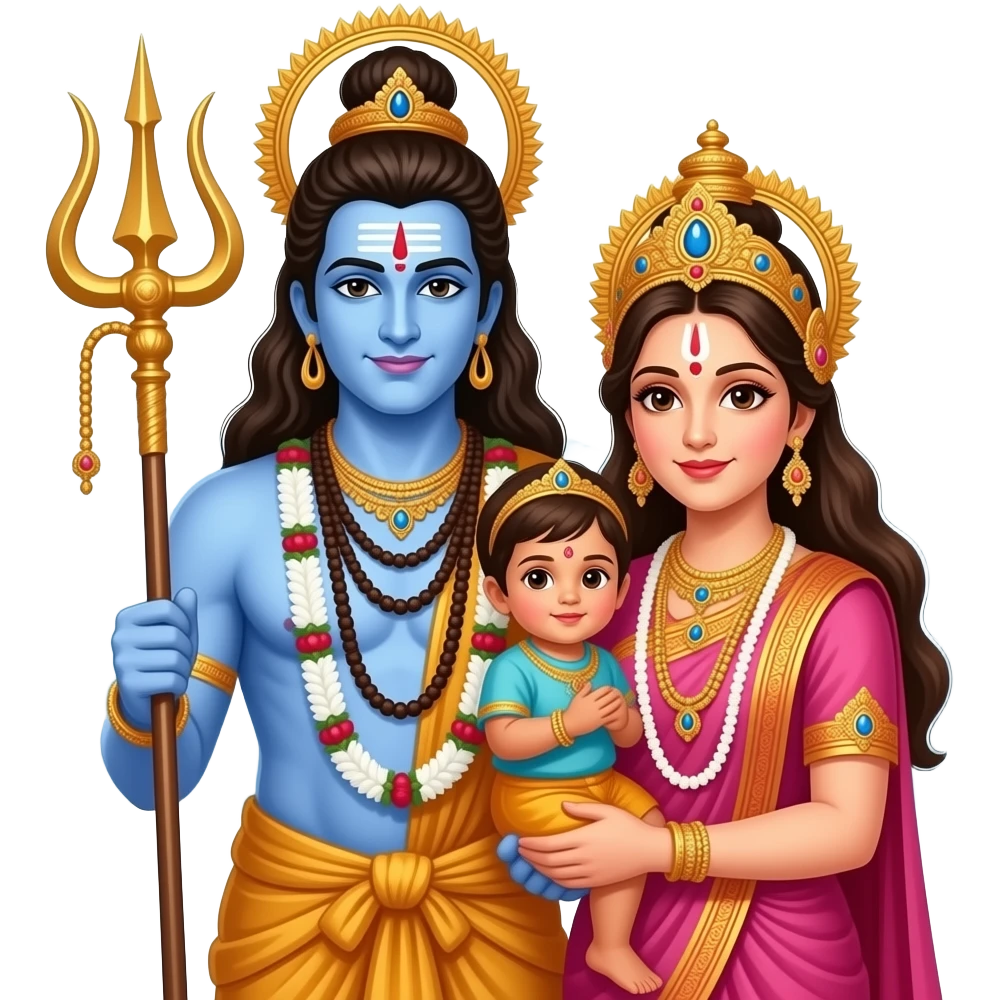 Shiv parvati lovely child look with background of snow hills emoji