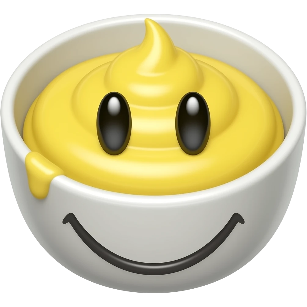 smiling face bowl - with eyes containing yellow sauce emoji