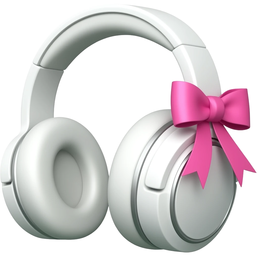 Kopf hörer in weiß mit einer  rosa schleife emoji