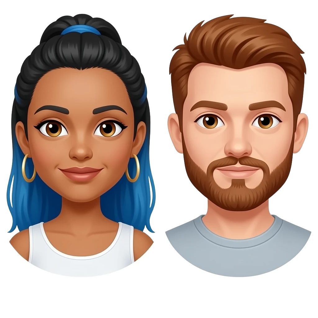 colombian woman with blue straks in hair and red hair man with grey beard emoji