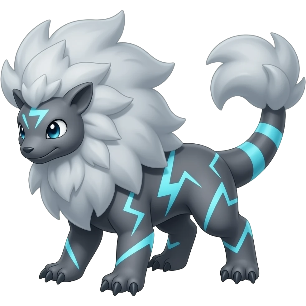 Storm-Grey Cloud-Swirled Heavy-Maned Thunder-Marked Electric Luxray-Manectric hybrid creature (full body) emoji